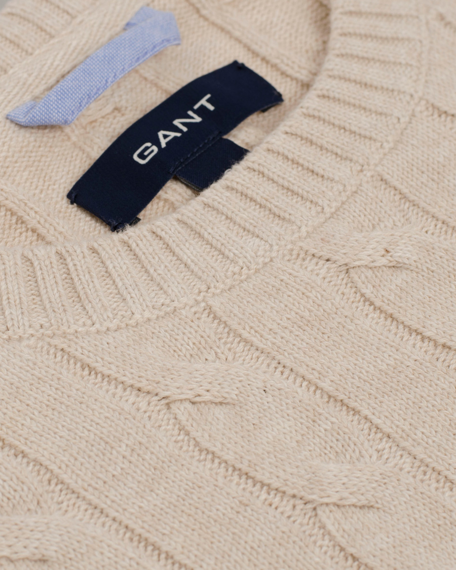 Herre | Trøjer | GANT | Cotton Cable Crew Pullover Light Sand Melange