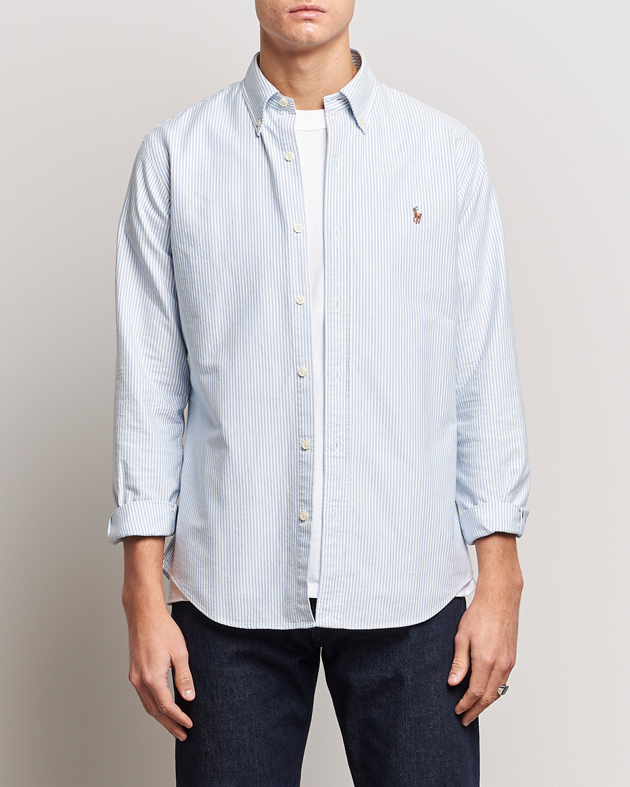 Herre |  | Polo Ralph Lauren | Custom Fit Oxford Shirt Stripe Blue