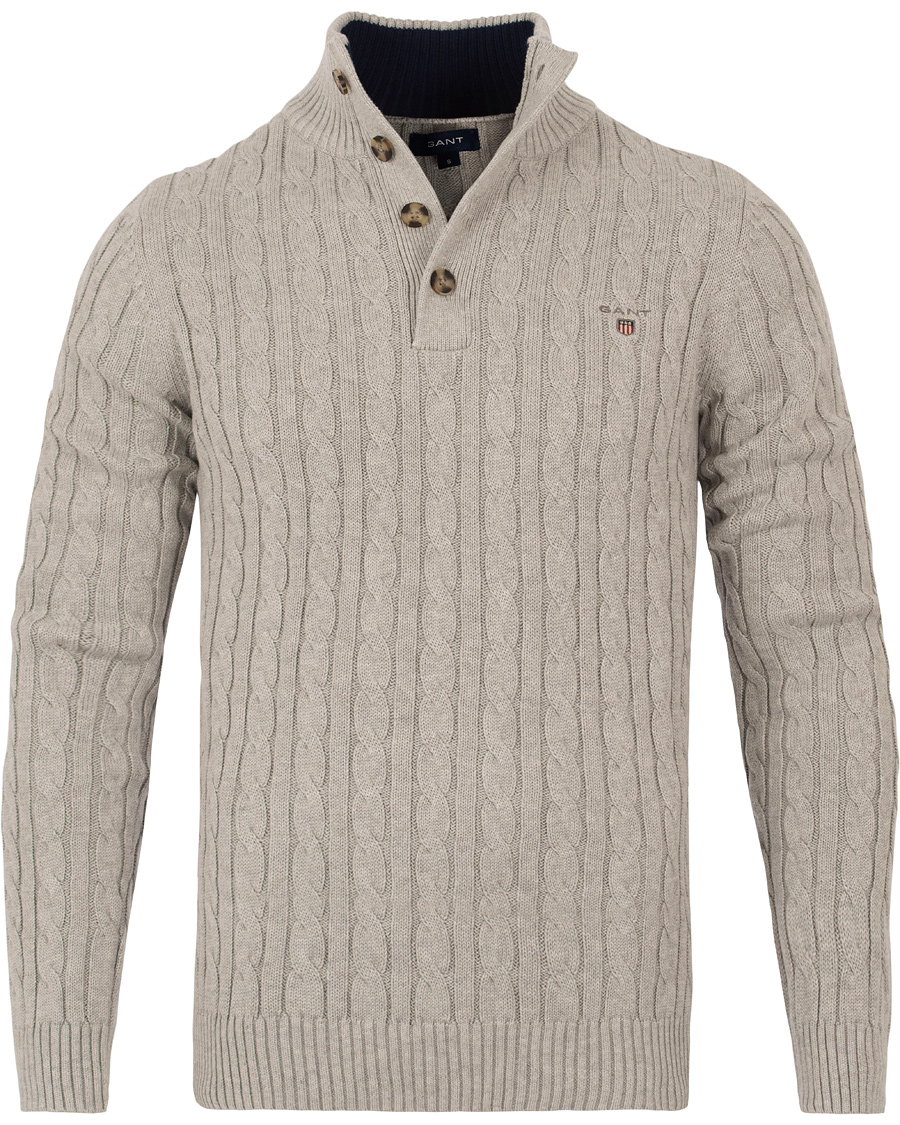 Herre | Trøjer | GANT | Contrast Cotton Cable Mock Neck Light Grey Melange