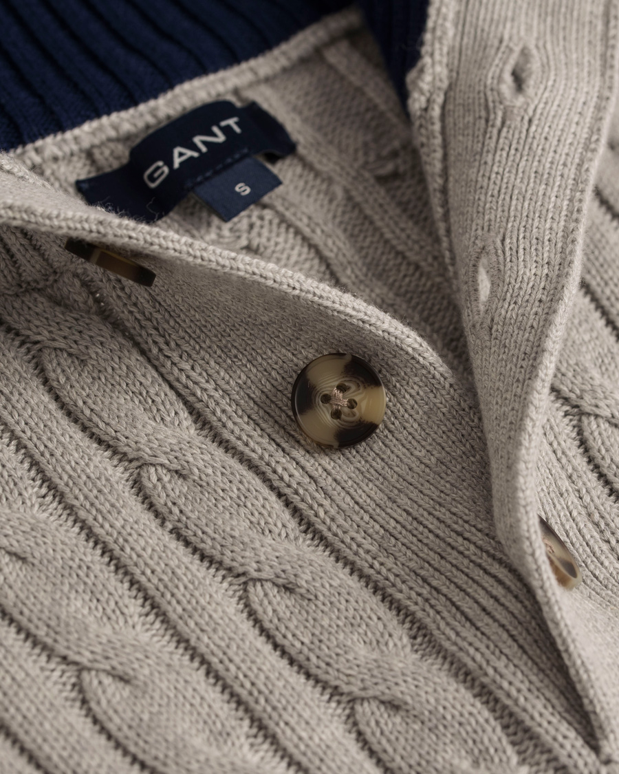 Herre | Trøjer | GANT | Contrast Cotton Cable Mock Neck Light Grey Melange