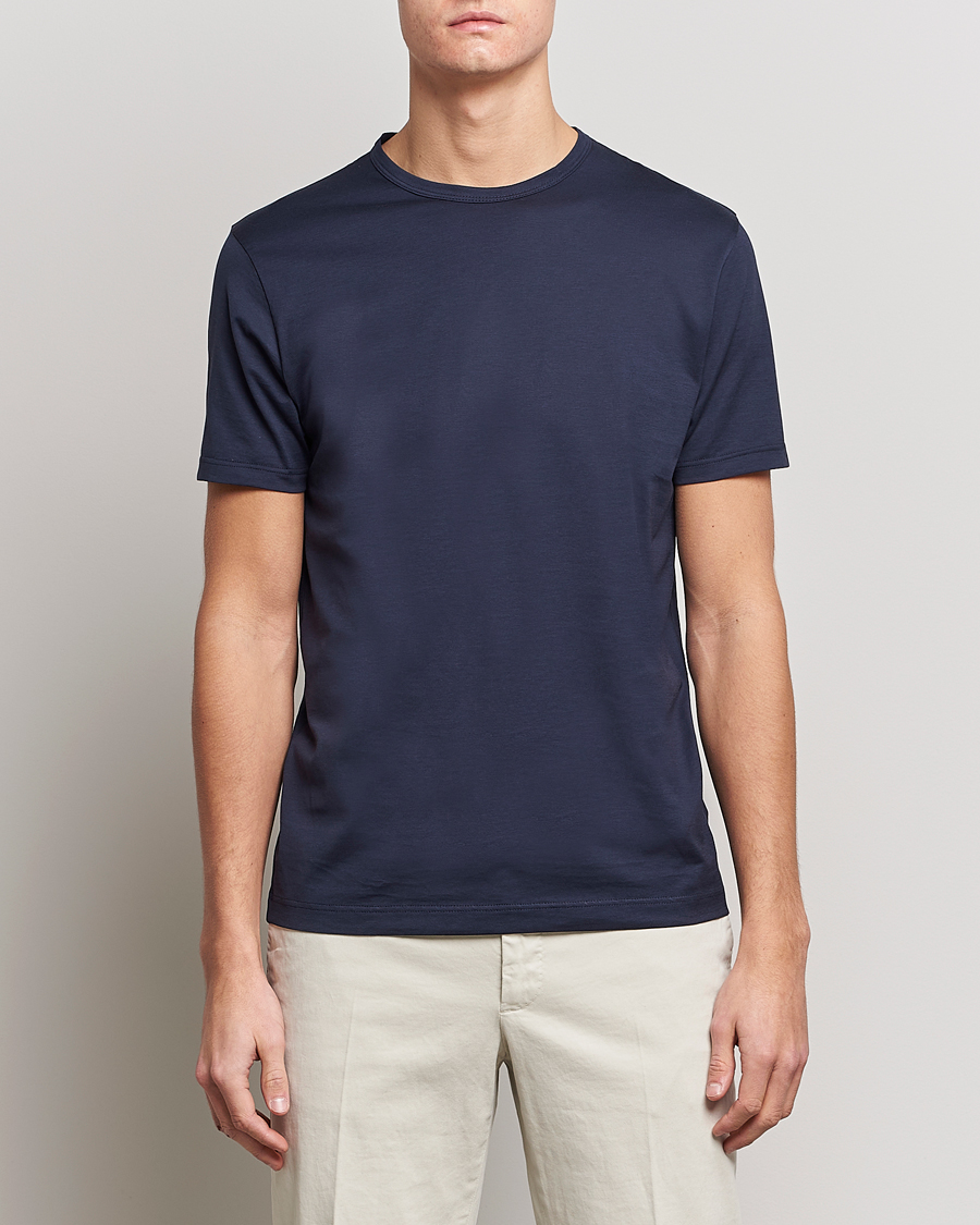 Herre | Tøj | Sunspel | Crew Neck Cotton Tee Navy