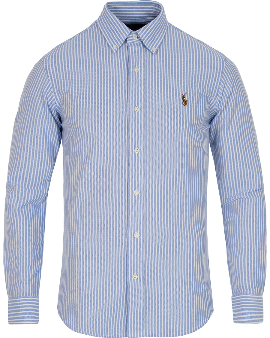 Herre | Skjorter | Polo Ralph Lauren | Slim Fit Knit Oxford Stripe Shirt White/Blue