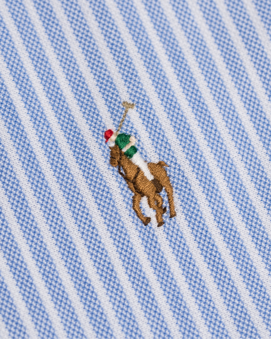 Herre | Skjorter | Polo Ralph Lauren | Slim Fit Knit Oxford Stripe Shirt White/Blue
