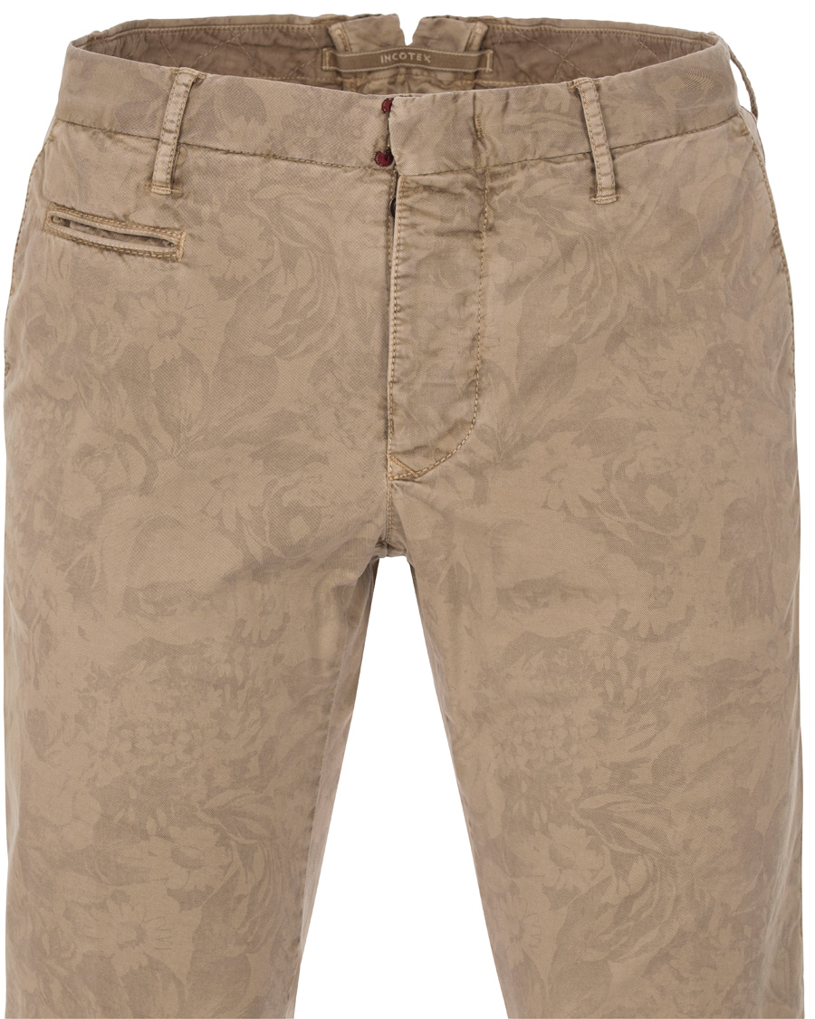 Herre | Bukser | Incotex | Slim Fit Overdyed Printed Flower Slacks Khaki