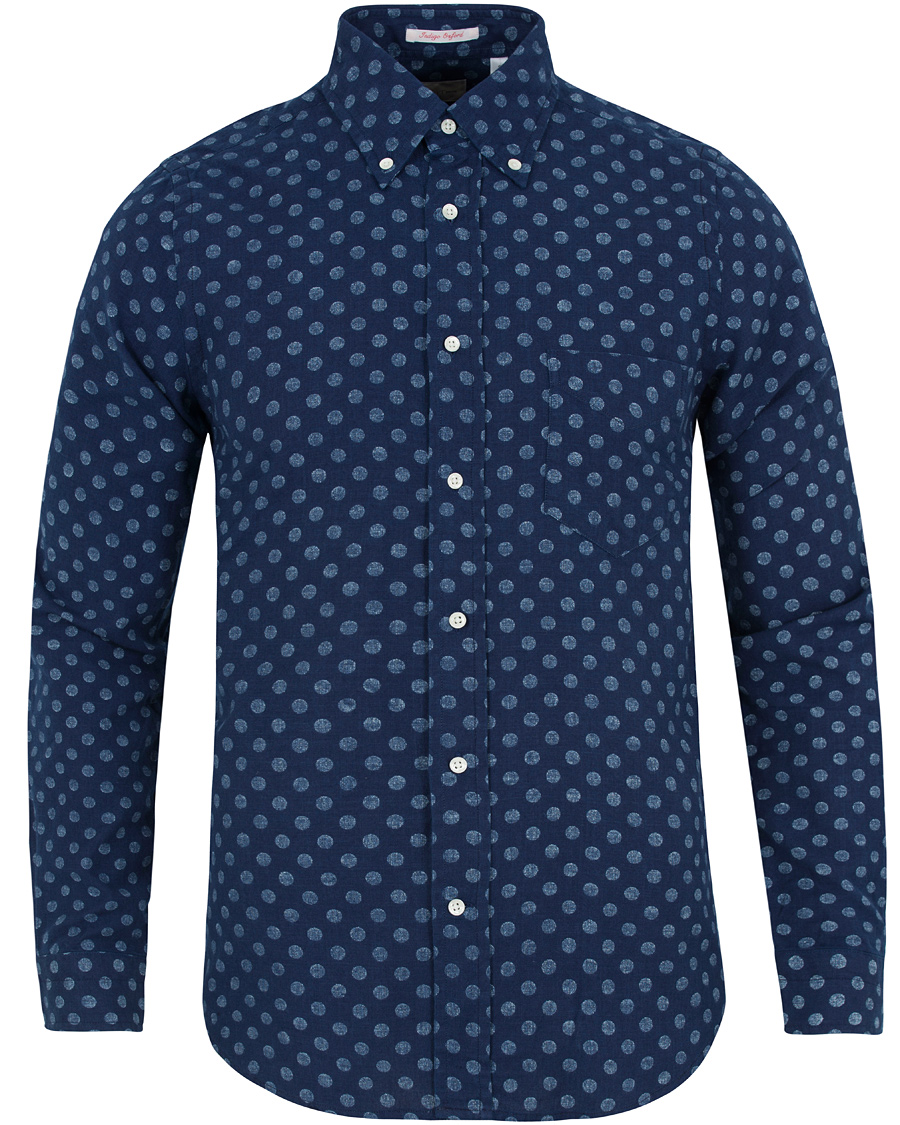 Herre | Skjorter | GANT Rugger | Oxford Polka Dot Hugger Fit Shirt Dark Indigo