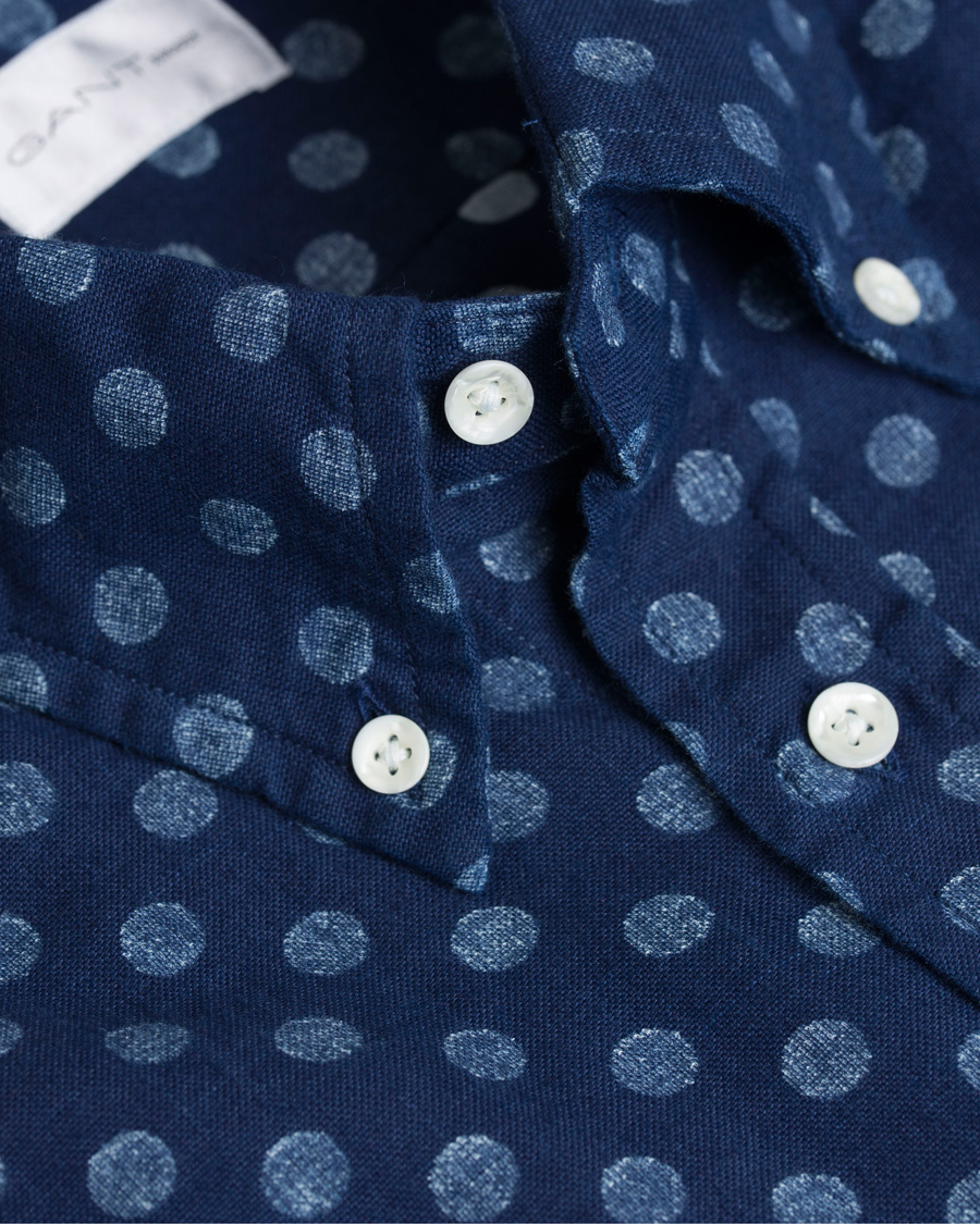 Herre | Skjorter | GANT Rugger | Oxford Polka Dot Hugger Fit Shirt Dark Indigo