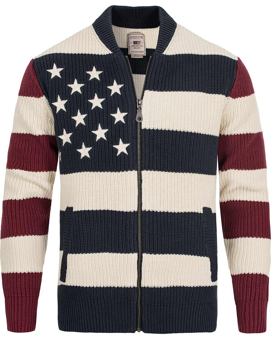 Herre | Trøjer | Lexington | Jaidon Zip Through Sweater Blue/Red/White Stripe