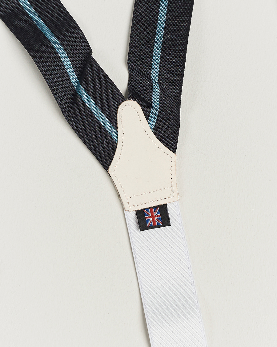 Herre | Albert Thurston Thin Stripe Braces 40mm Black/Sky | Albert Thurston | Thin Stripe Braces 40mm Black/Sky