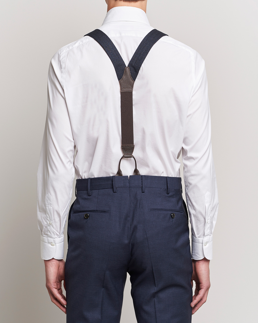 Herre | Albert Thurston Herringbone Braces 40mm Dark Blue | Albert Thurston | Herringbone Braces 40mm Dark Blue