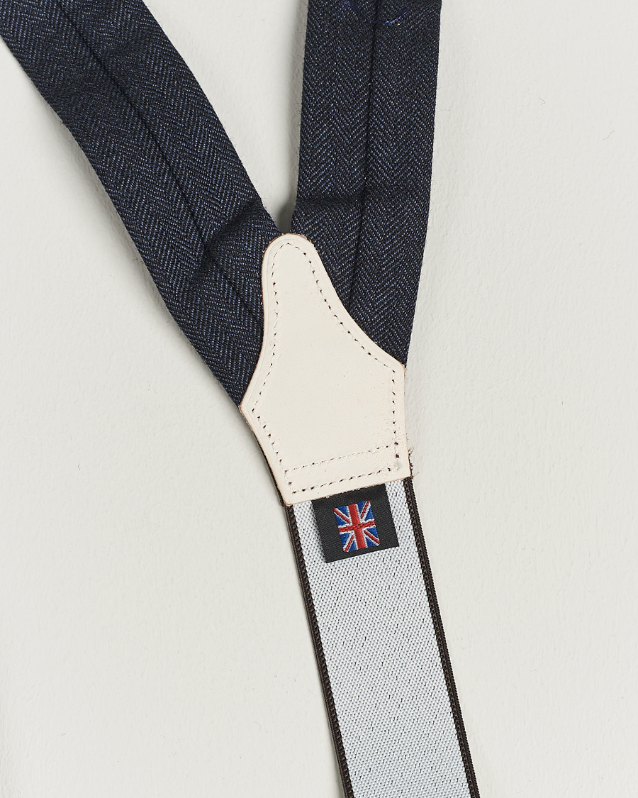 Herre | Albert Thurston Herringbone Braces 40mm Dark Blue | Albert Thurston | Herringbone Braces 40mm Dark Blue