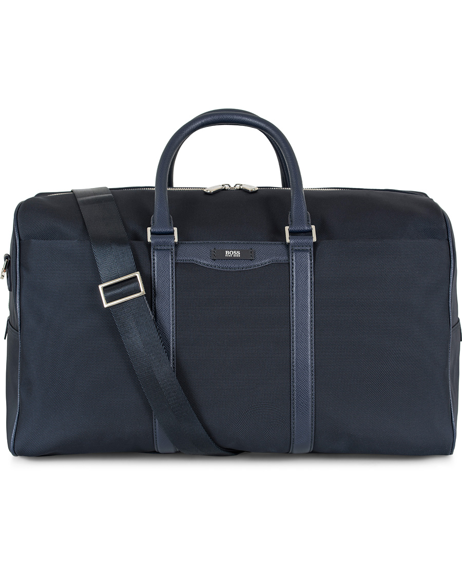 Herre | BOSS Signature Holdall Weekendbag Blue Canvas | BOSS BLACK | BOSS Signature Holdall Weekendbag Blue Canvas