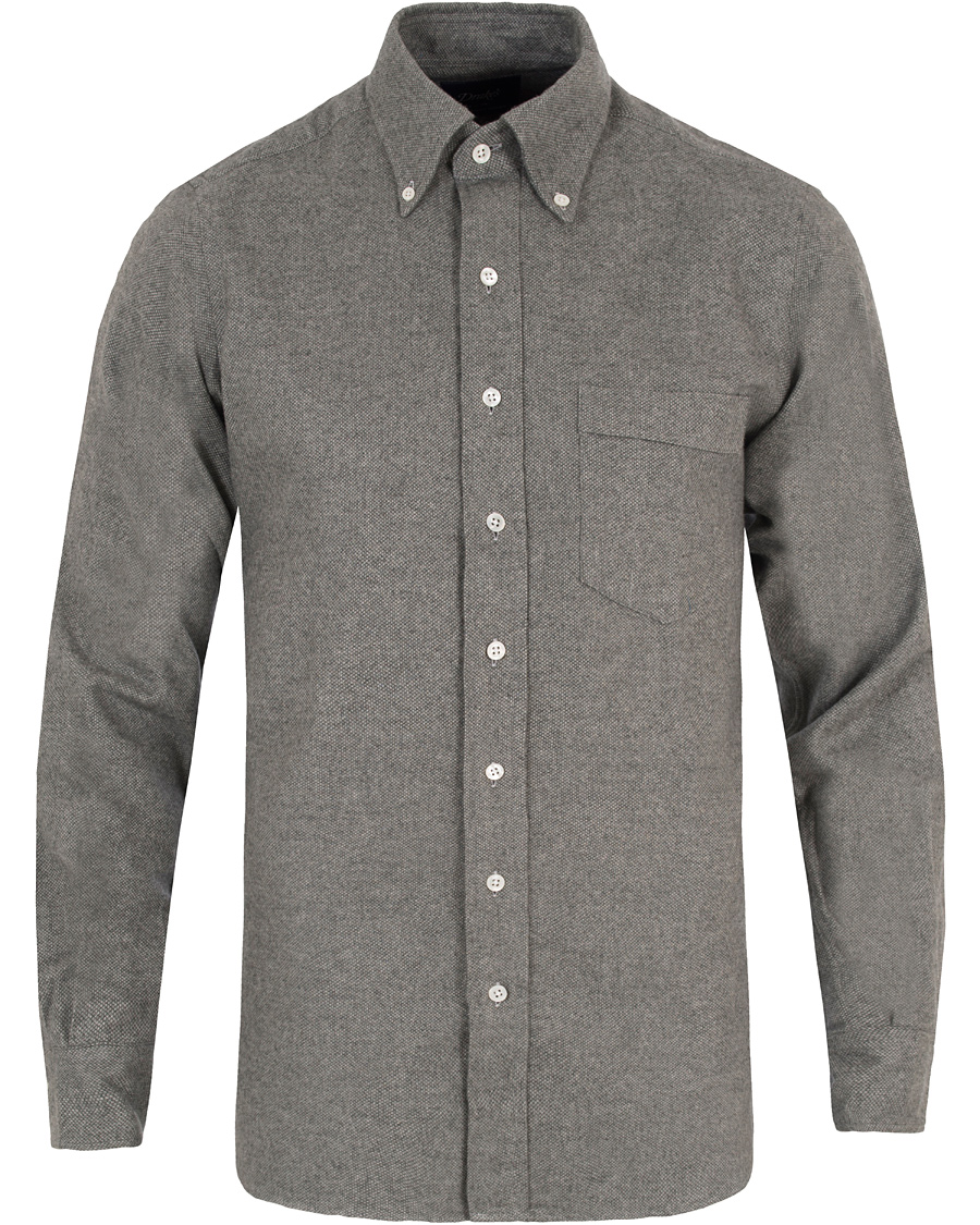 Herre | Skjorter | Drake's | Regular Fit Flannel BD Shirt Grey