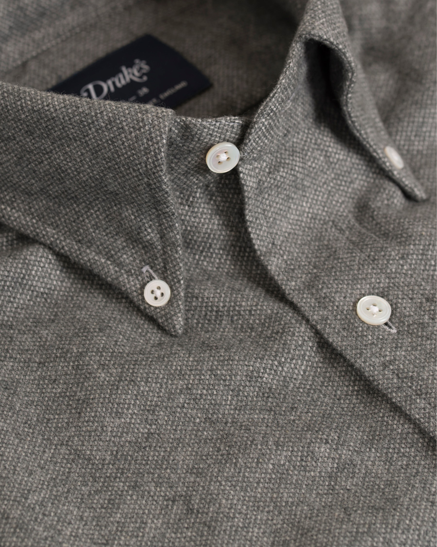Herre | Skjorter | Drake's | Regular Fit Flannel BD Shirt Grey