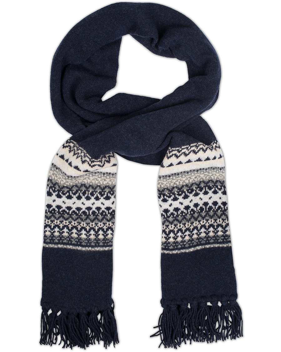 Herre | Drake's Fairisle Tubular Knit Scarf Blue/White | Drake's | Fairisle Tubular Knit Scarf Blue/White