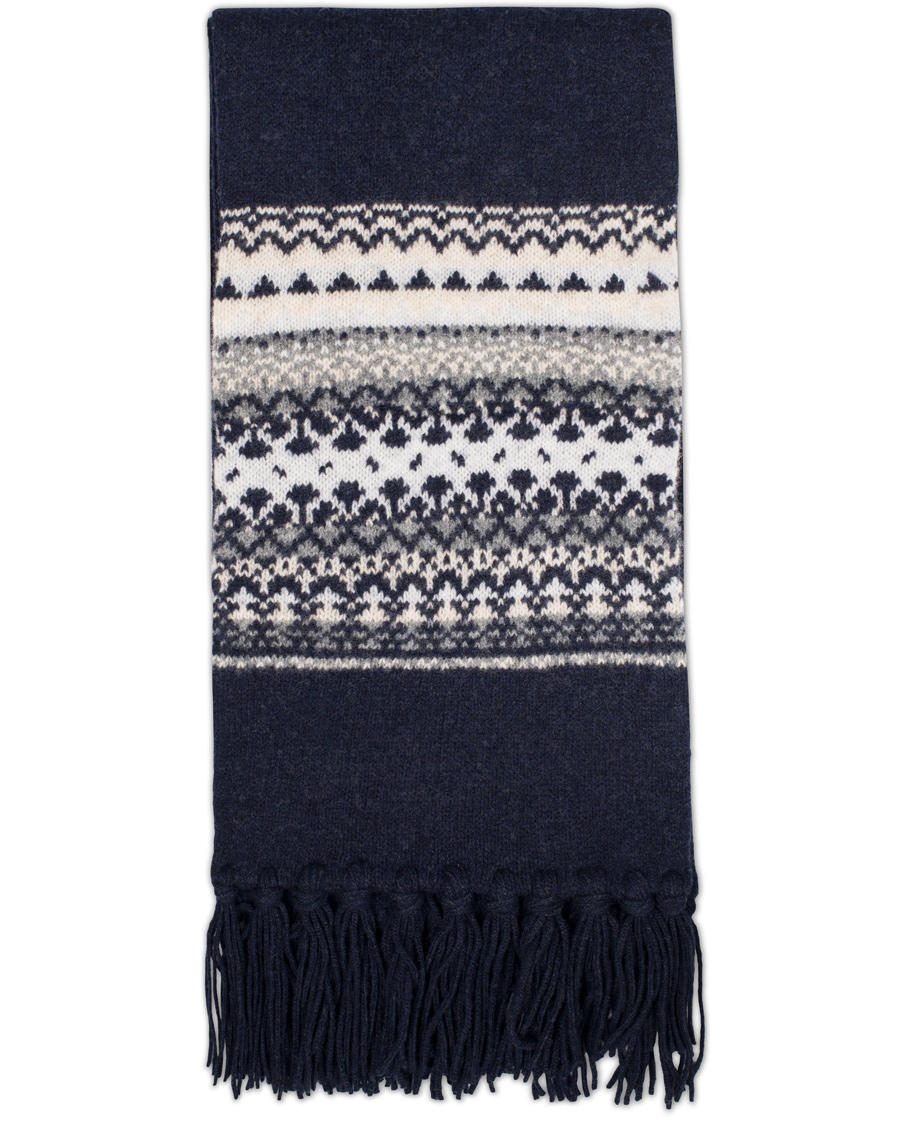 Herre | Drake's Fairisle Tubular Knit Scarf Blue/White | Drake's | Fairisle Tubular Knit Scarf Blue/White