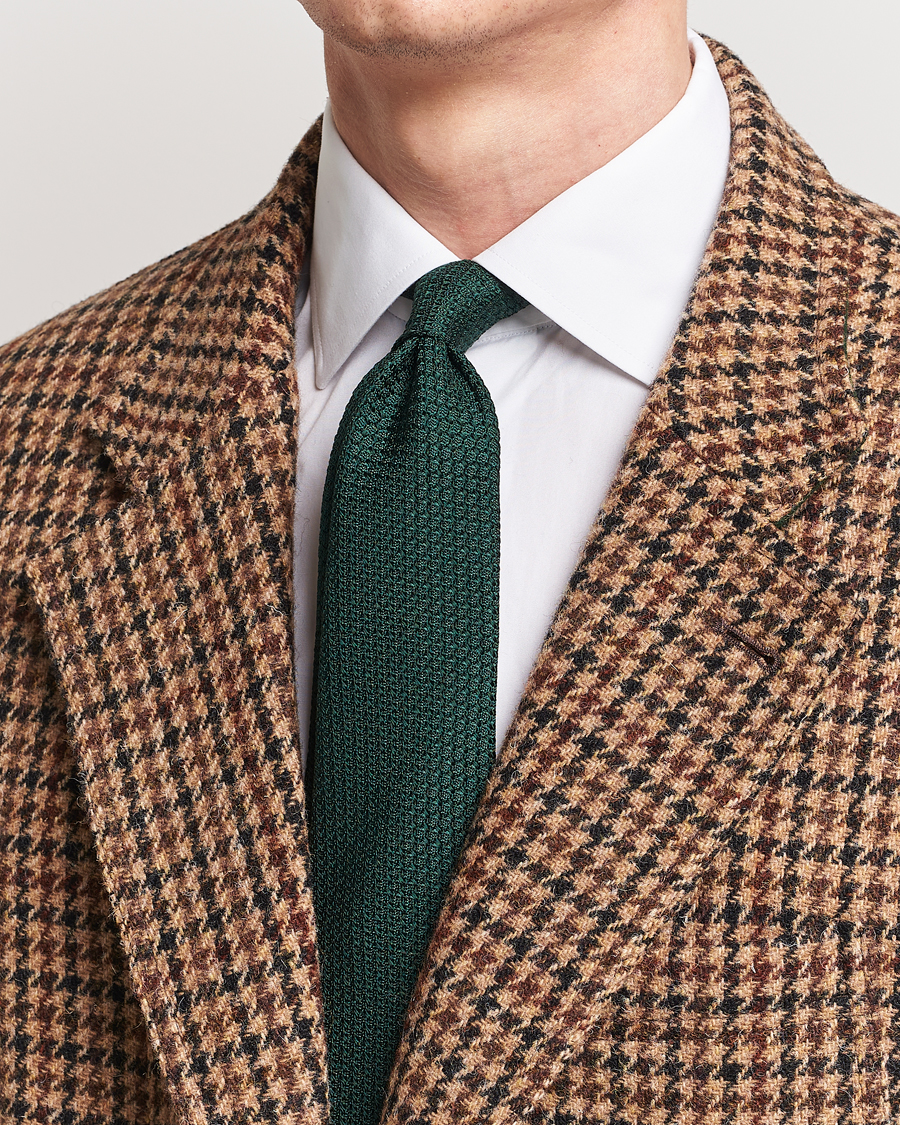 Herre | Slips | Drake's | Large Knot Handrolled Grenadine Silk Tie Green