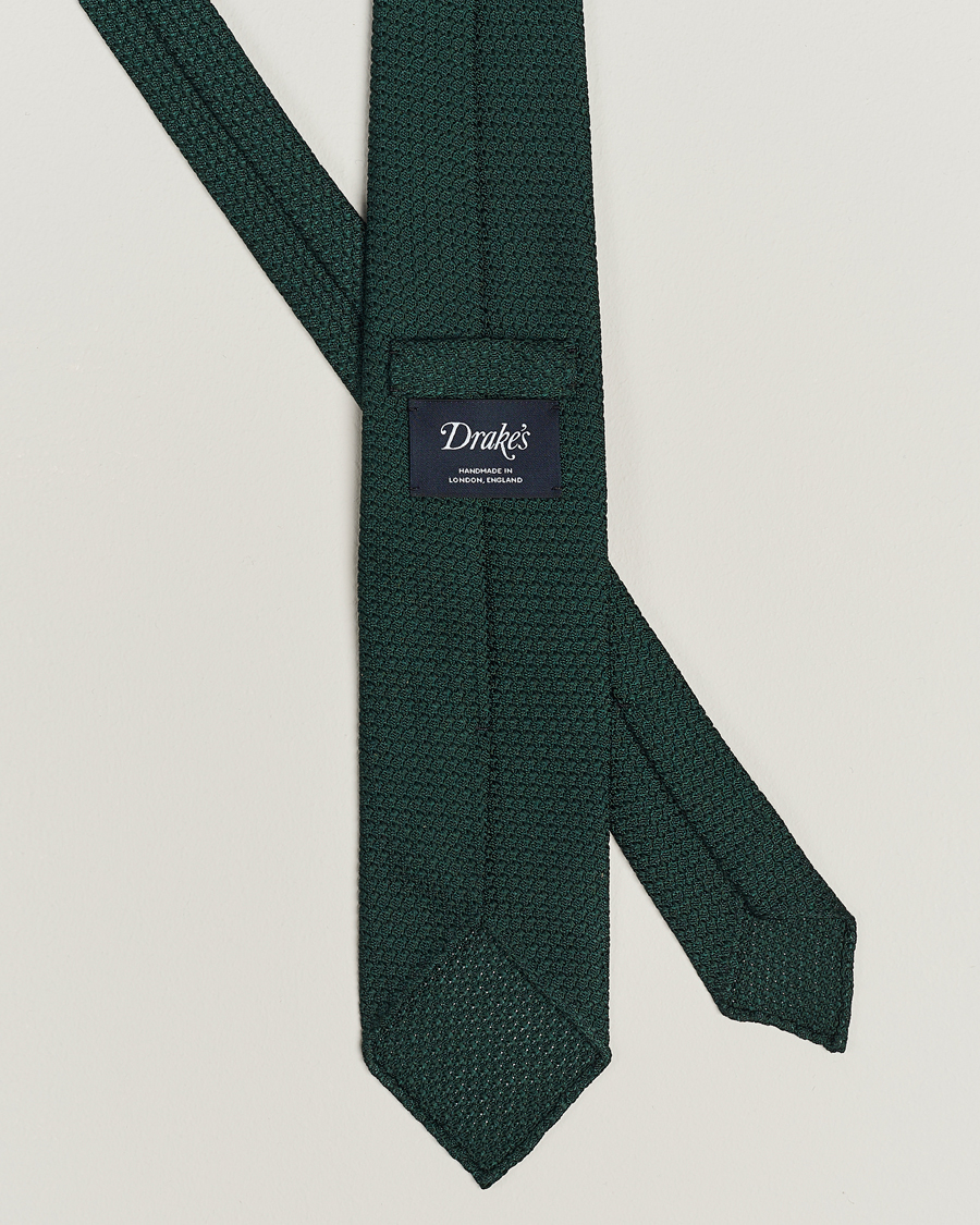 Herre | Slips | Drake's | Large Knot Handrolled Grenadine Silk Tie Green