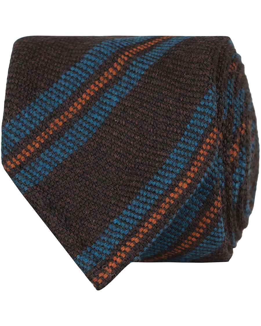 Herre | Drake's Block Stripe Wool 8 cm Tie Brown/Petrol | Drake's | Block Stripe Wool 8 cm Tie Brown/Petrol