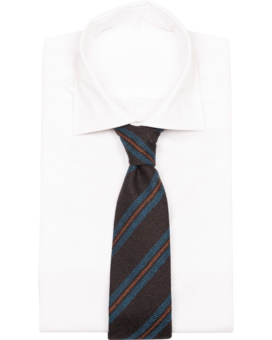 Herre | Drake's Block Stripe Wool 8 cm Tie Brown/Petrol | Drake's | Block Stripe Wool 8 cm Tie Brown/Petrol