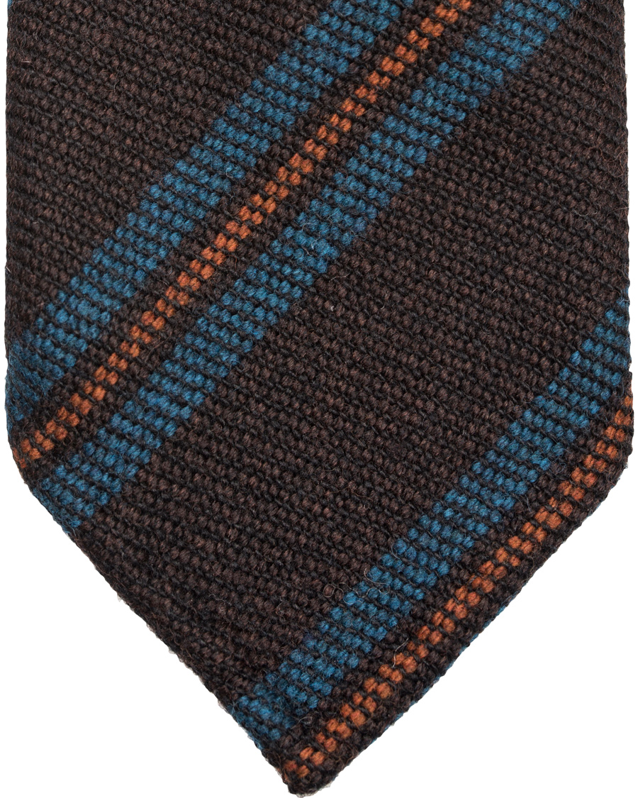 Herre | Drake's Block Stripe Wool 8 cm Tie Brown/Petrol | Drake's | Block Stripe Wool 8 cm Tie Brown/Petrol