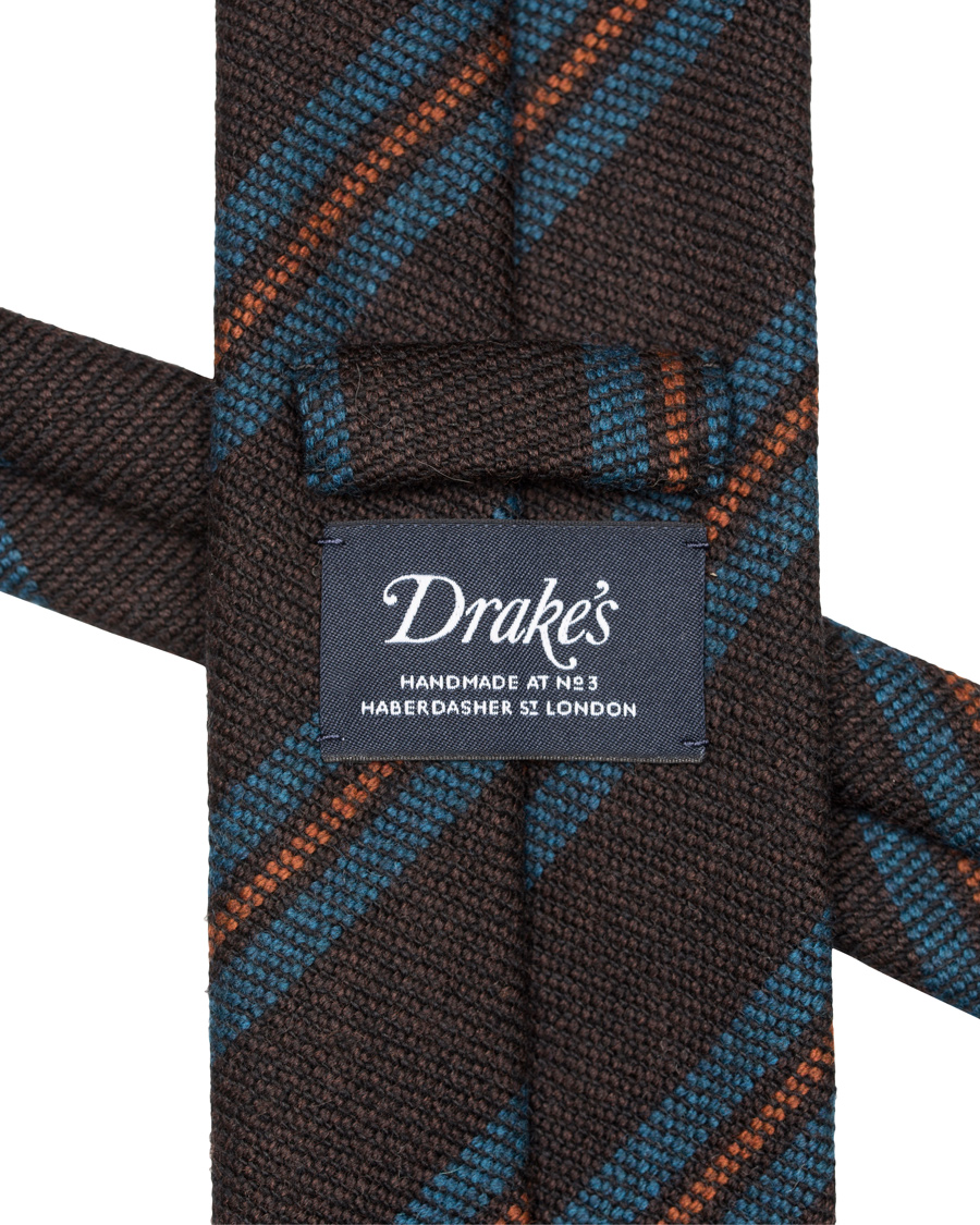 Herre | Drake's Block Stripe Wool 8 cm Tie Brown/Petrol | Drake's | Block Stripe Wool 8 cm Tie Brown/Petrol