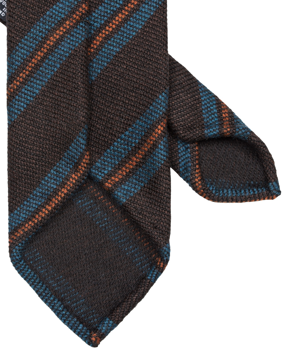 Herre | Drake's Block Stripe Wool 8 cm Tie Brown/Petrol | Drake's | Block Stripe Wool 8 cm Tie Brown/Petrol
