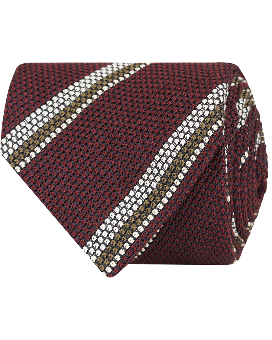 Herre | Drake's Stripe Silk 8 cm Tie Burgundy | Drake's | Stripe Silk 8 cm Tie Burgundy