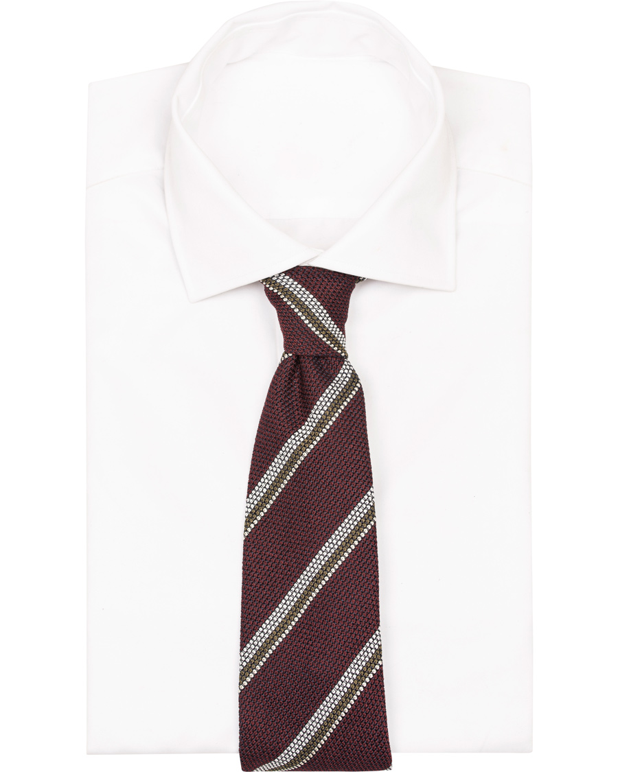 Herre | Drake's Stripe Silk 8 cm Tie Burgundy | Drake's | Stripe Silk 8 cm Tie Burgundy