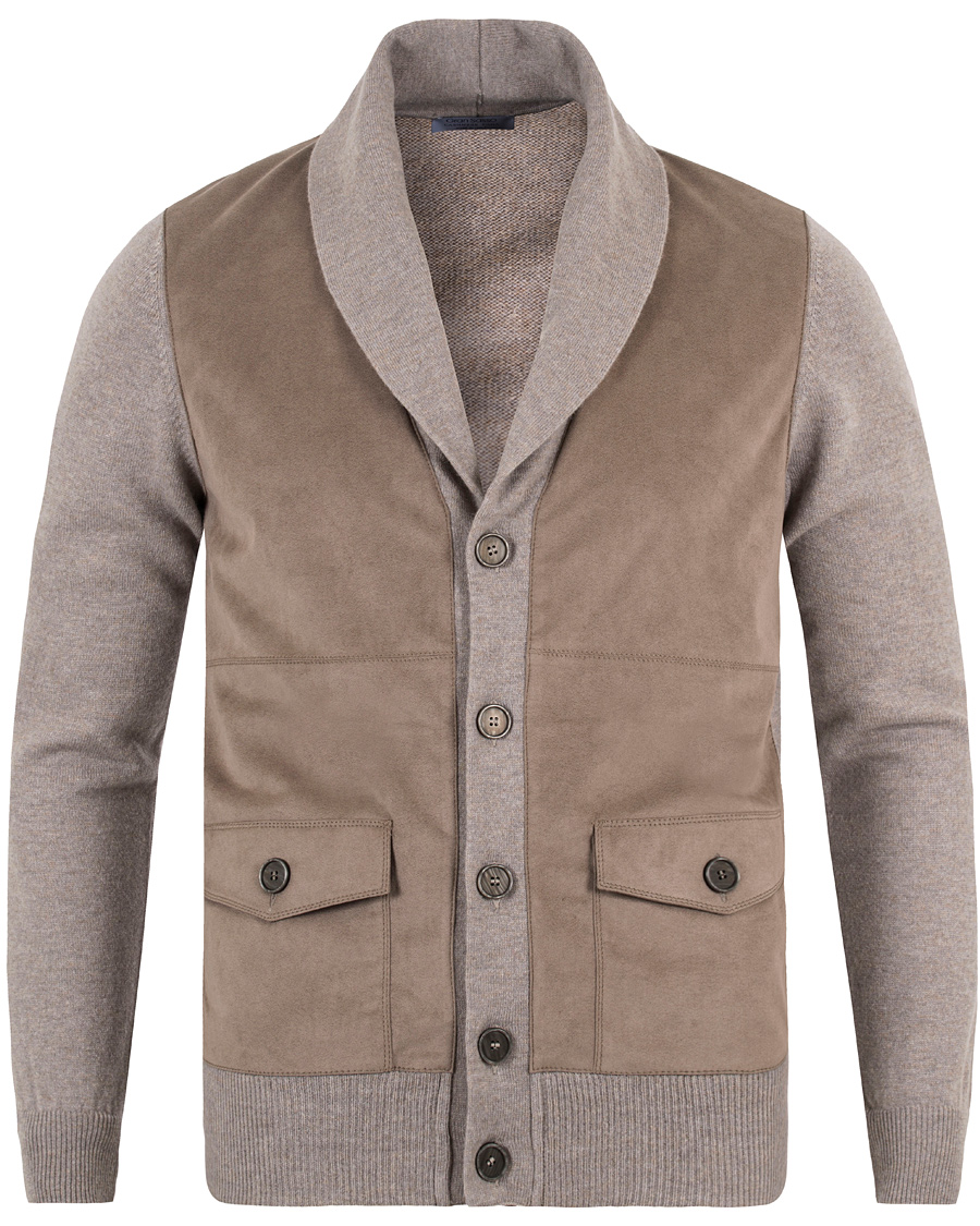 Herre | Trøjer | Gran Sasso | Wool/Cashmere Patch Pocket Cardigan Grey/Brown Suede