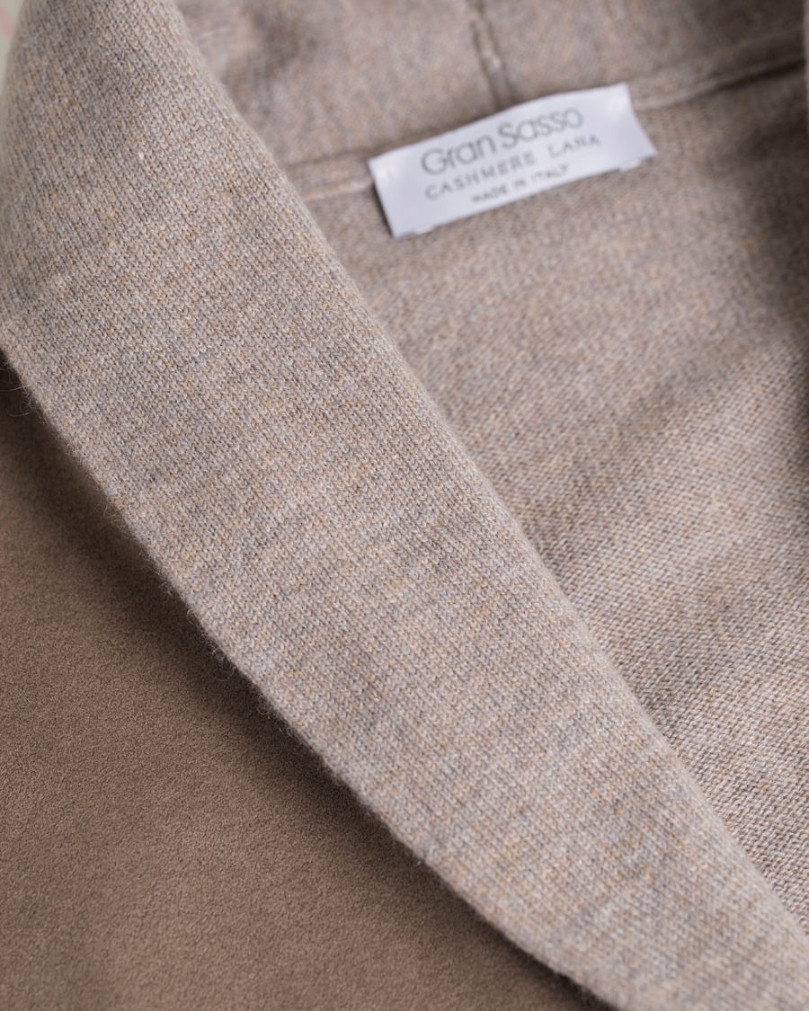 Herre | Trøjer | Gran Sasso | Wool/Cashmere Patch Pocket Cardigan Grey/Brown Suede