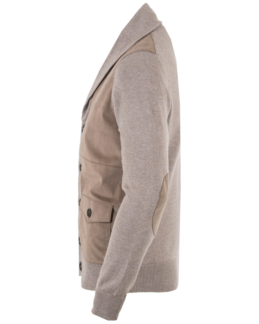 Herre | Trøjer | Gran Sasso | Wool/Cashmere Patch Pocket Cardigan Grey/Brown Suede