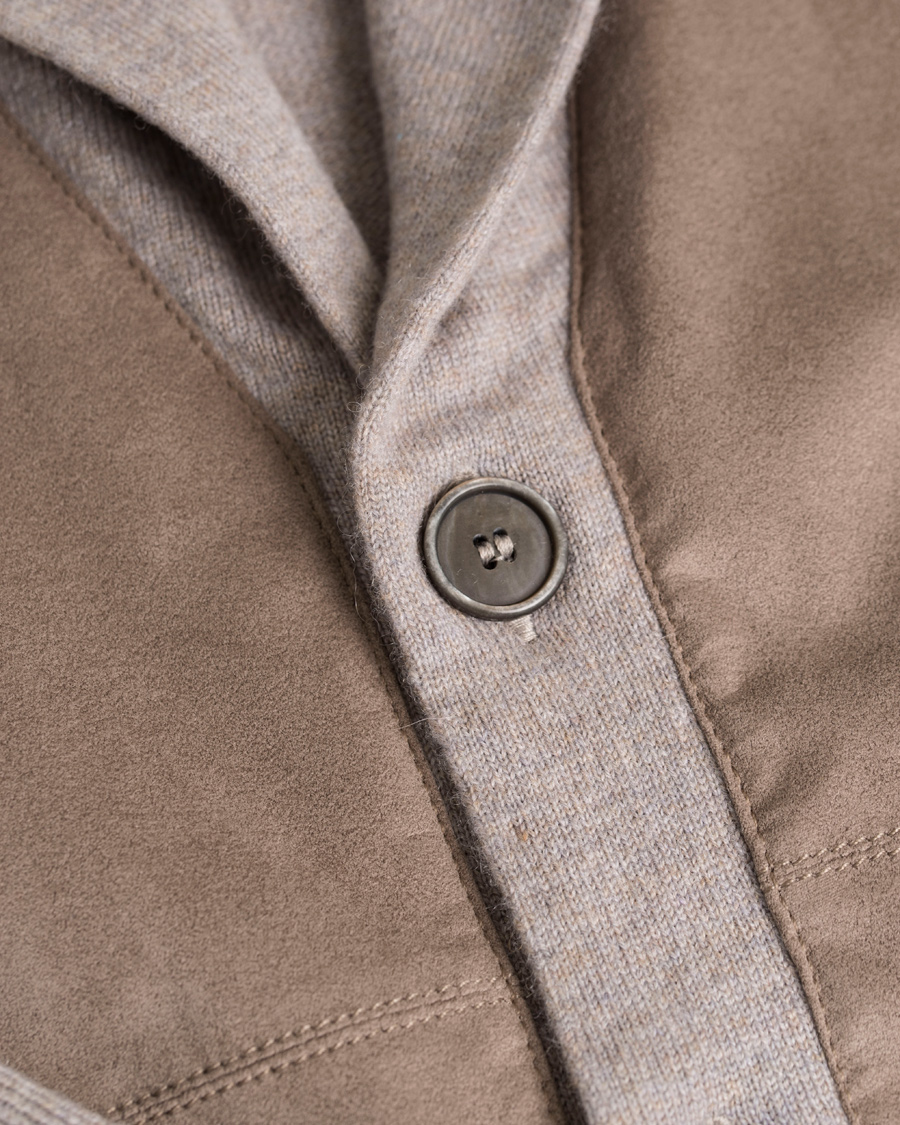 Herre | Trøjer | Gran Sasso | Wool/Cashmere Patch Pocket Cardigan Grey/Brown Suede
