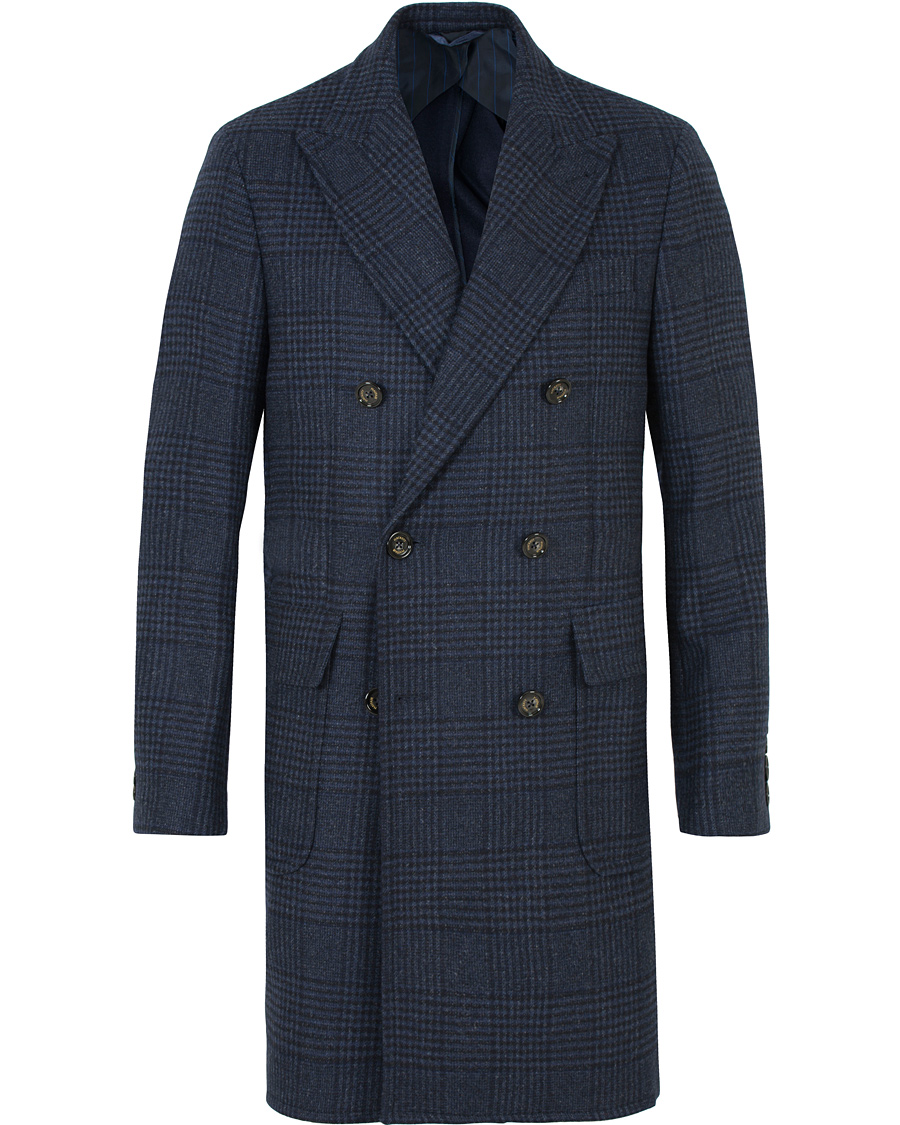 Herre | Jakker | Hackett | Double Face Check Wool Coat Navy