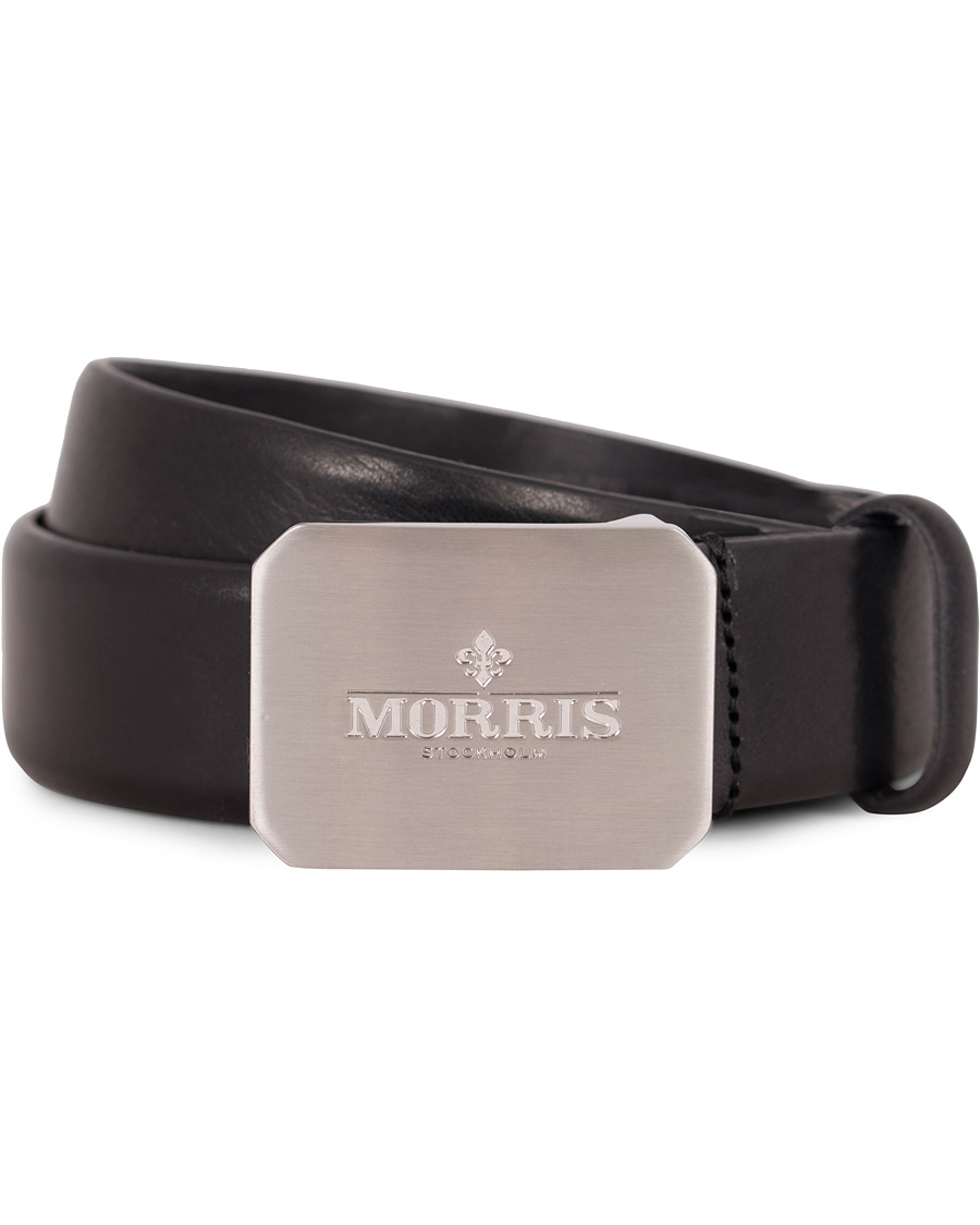 Herre | Morris Plated Logo Leather 3,5 cm Belt Black | Morris | Plated Logo Leather 3,5 cm Belt Black