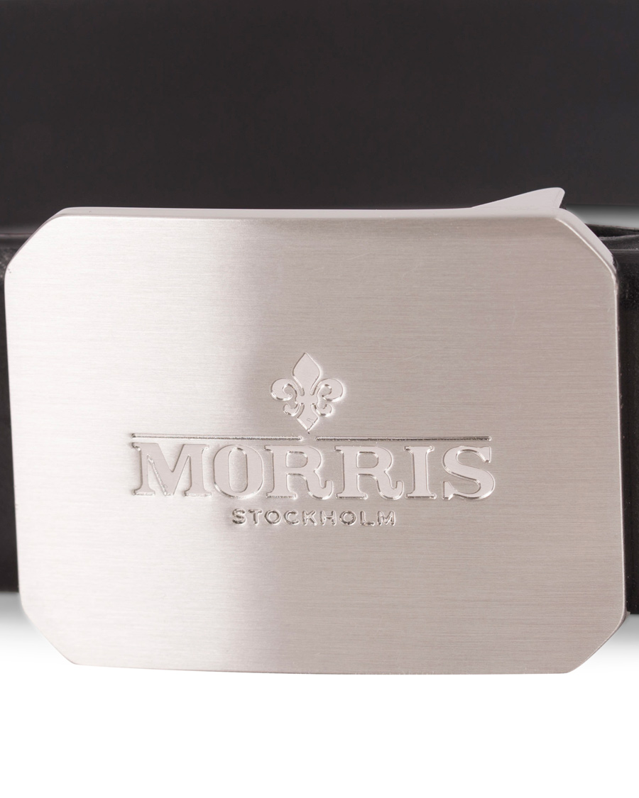 Herre | Morris Plated Logo Leather 3,5 cm Belt Black | Morris | Plated Logo Leather 3,5 cm Belt Black
