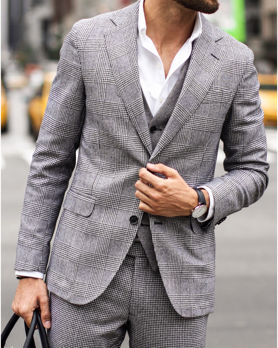 Herre | Jakkesæt | Oscar Jacobson | Egel 3 Piece Split Suit Grey/White