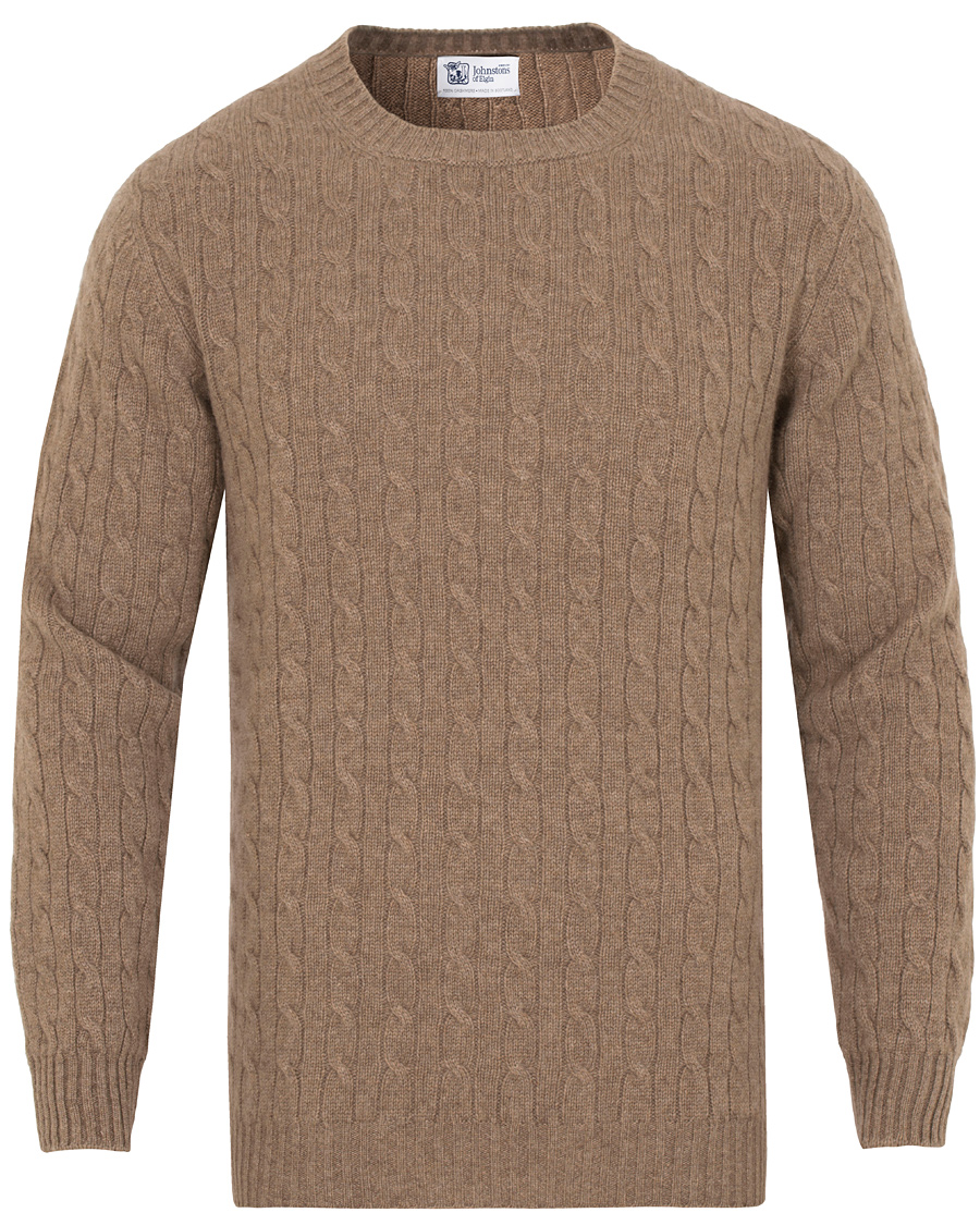 Herre | Trøjer | Johnstons of Elgin | Cashmere Cable Crew Neck Otter Beige