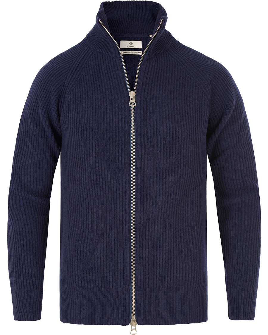 Herre | Trøjer | GANT Diamond G | Lambswool/Cashmere Zip Trough Luminary Navy