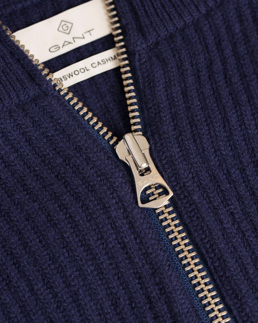 Herre | Trøjer | GANT Diamond G | Lambswool/Cashmere Zip Trough Luminary Navy