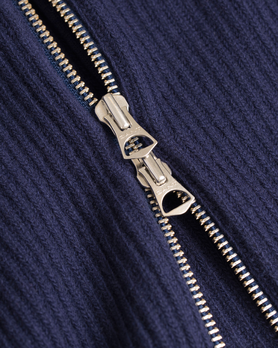 Herre | Trøjer | GANT Diamond G | Lambswool/Cashmere Zip Trough Luminary Navy