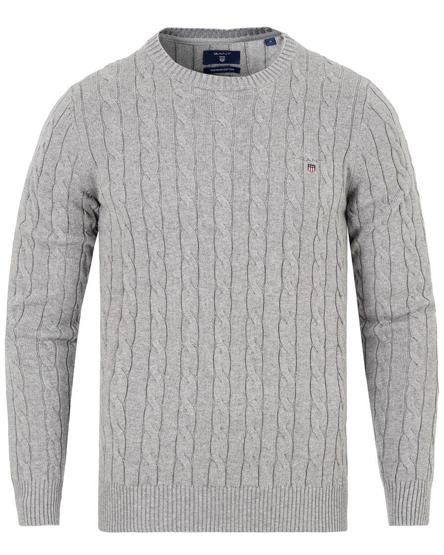 Herre | Trøjer | GANT | Cotton Cable Crew Pullover Grey Melange