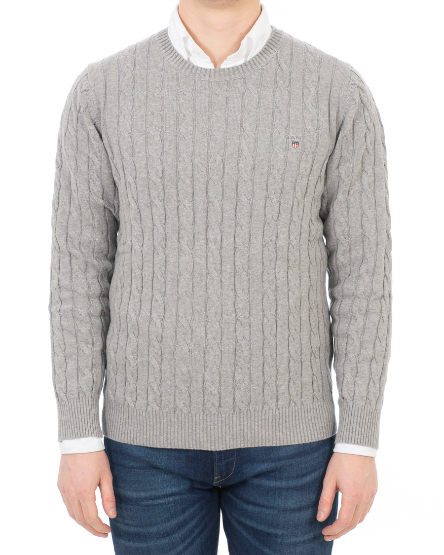 Herre | Trøjer | GANT | Cotton Cable Crew Pullover Grey Melange