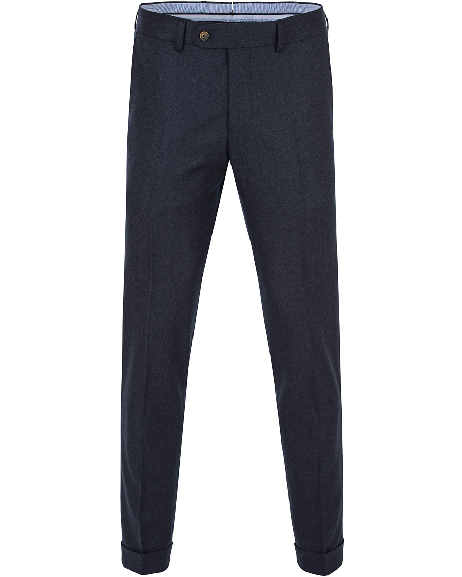 Herre | Bukser | Morris Heritage | Fred Light Flannel Turn Up Super 120 Trousers Navy