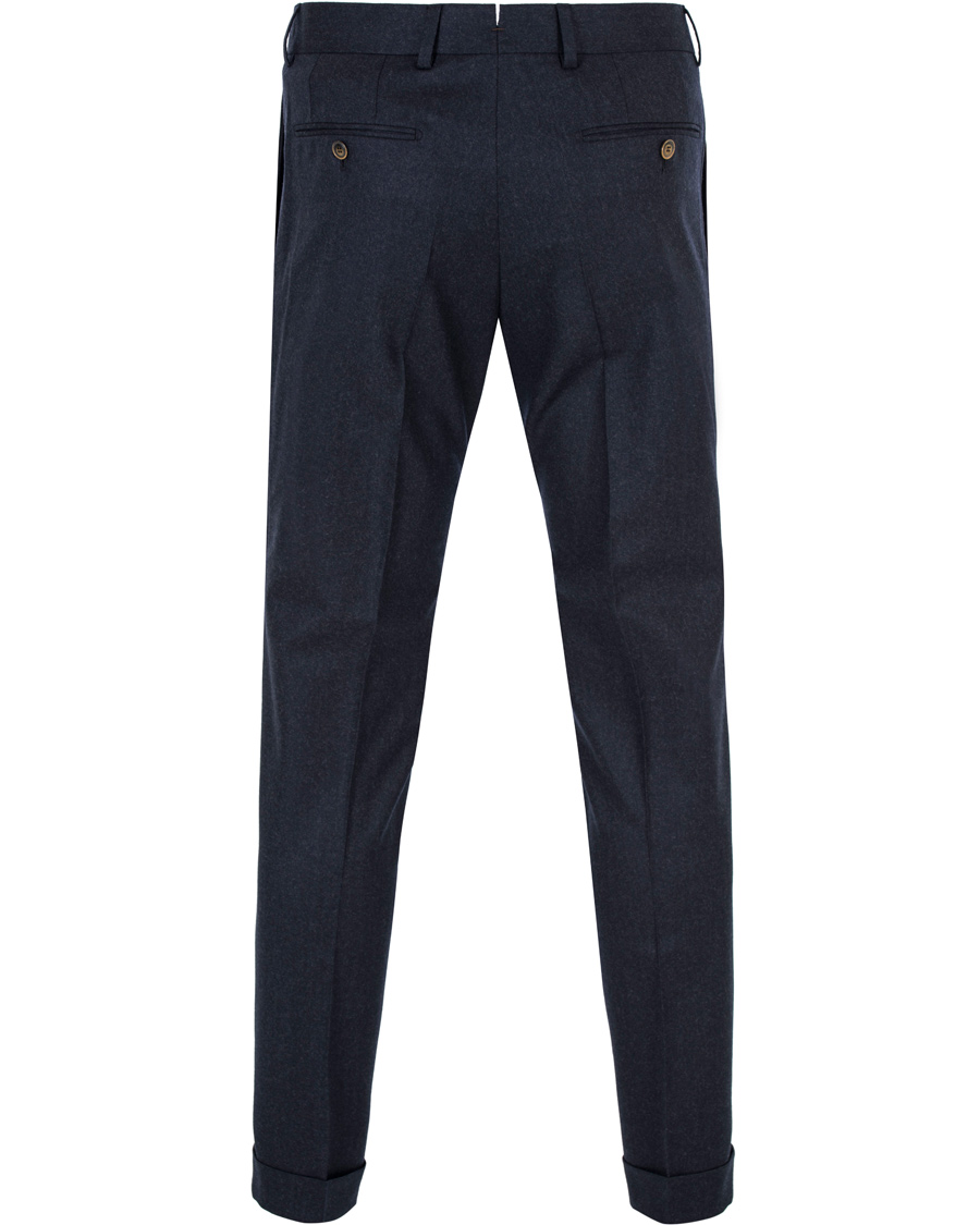 Herre | Bukser | Morris Heritage | Fred Light Flannel Turn Up Super 120 Trousers Navy