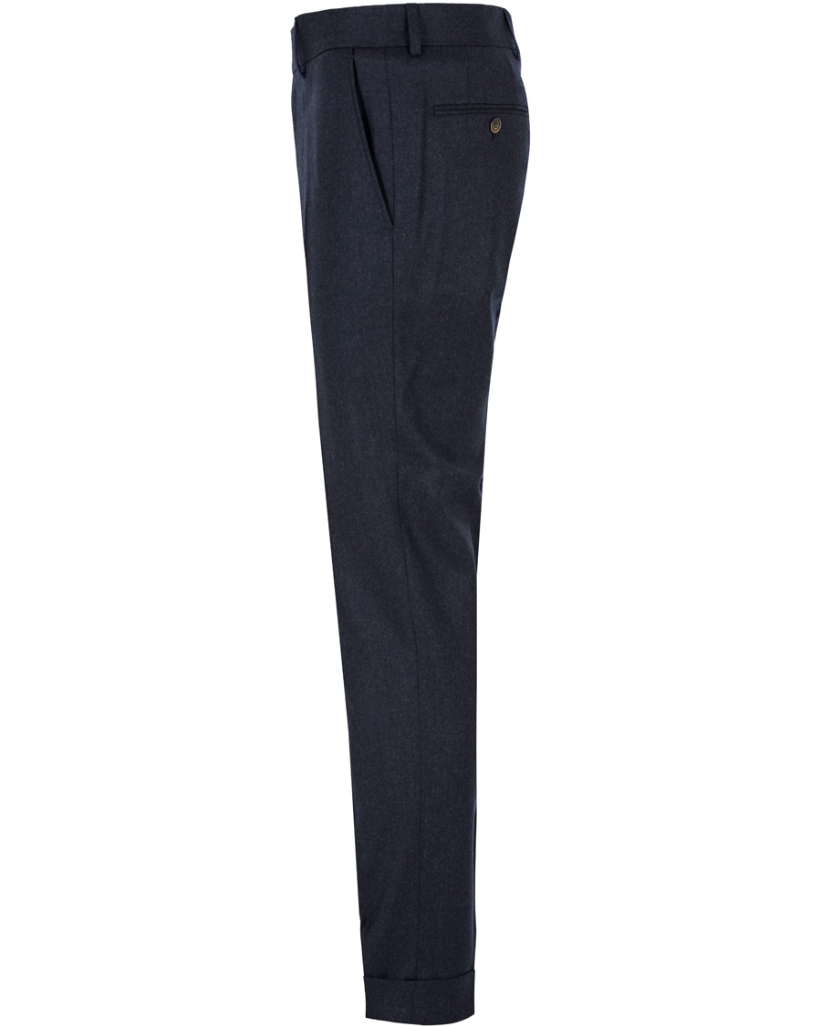 Herre | Bukser | Morris Heritage | Fred Light Flannel Turn Up Super 120 Trousers Navy