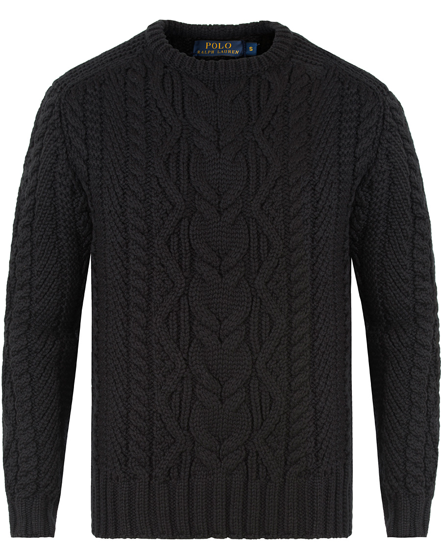 Herre | Trøjer | Polo Ralph Lauren | Merino Cable Knit Polo Black