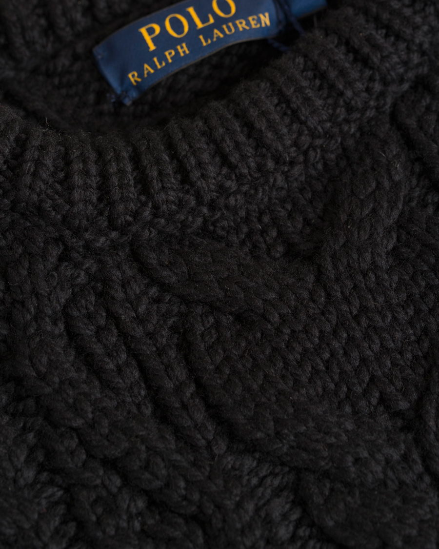 Herre | Trøjer | Polo Ralph Lauren | Merino Cable Knit Polo Black