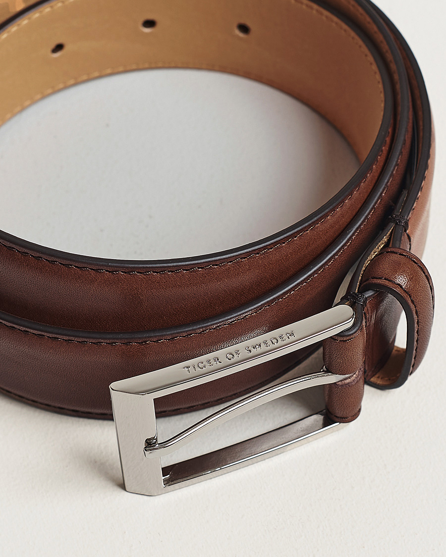 Herre | Glatte bælter | Tiger of Sweden | Helmi Leather 3,5 cm Belt Brown