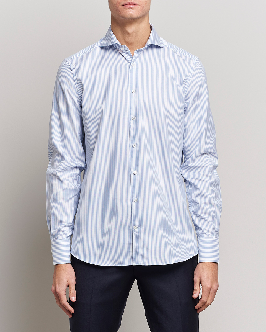 Herre | Skjorter | Stenströms | 1899 Slimline Supima Cotton Striped Shirt White/Blue