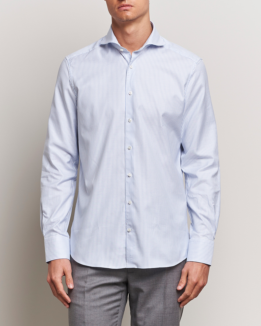 Herre | Formelle | Stenströms | 1899 Slimline Supima Cotton Striped Shirt White/Blue